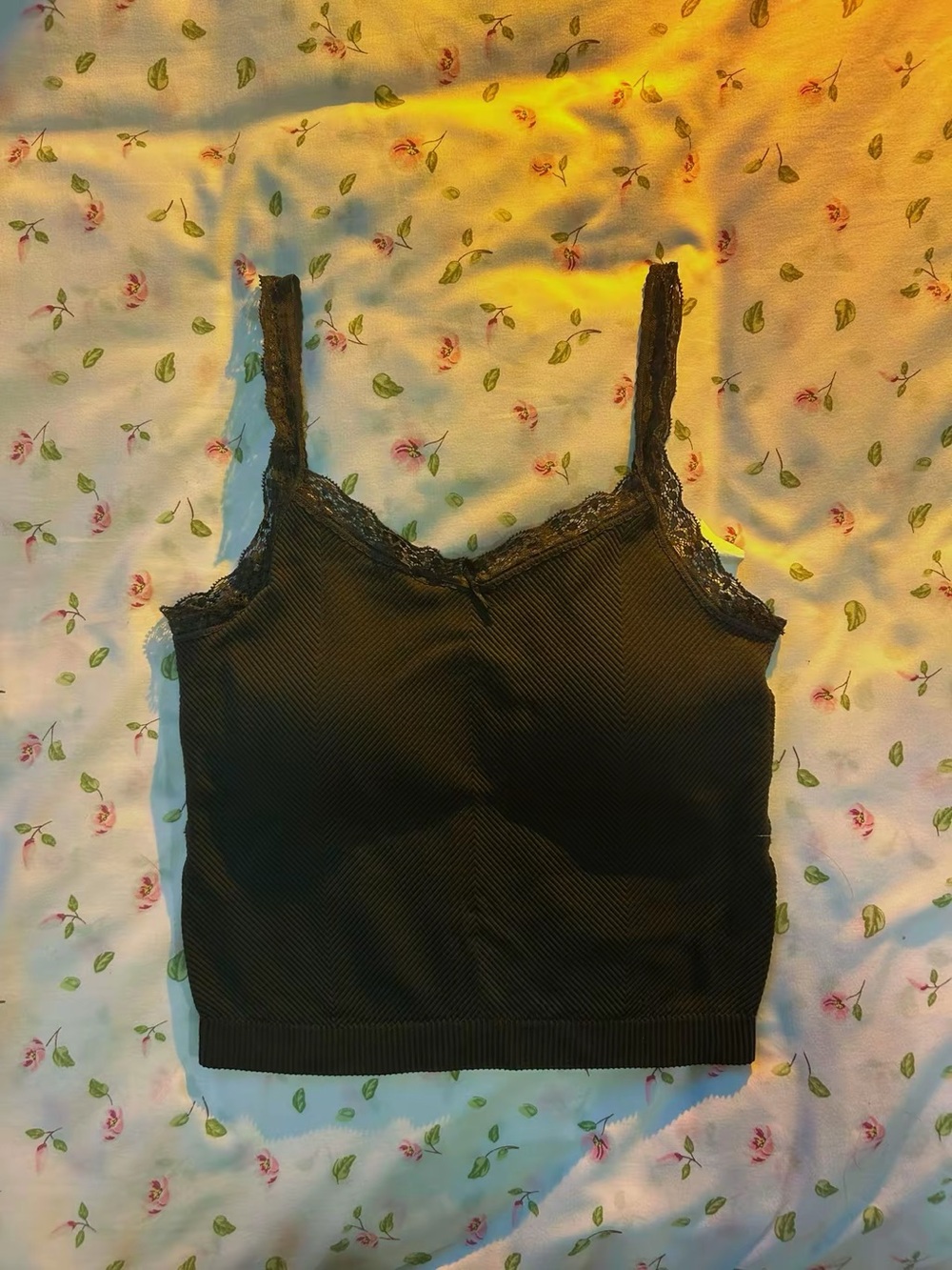 Streetwear Society Dark Grey Ribbed Lace Trim Bralette Tank Size S